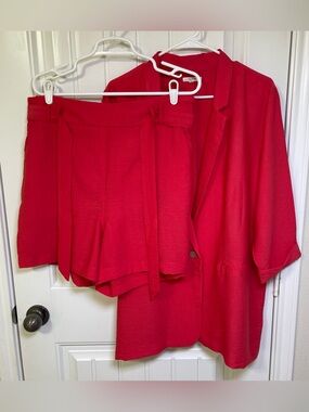 Maurices Watermelon Red Linen Blend 2-Piece Blazer & Paperbag Short Set XXL/XL
